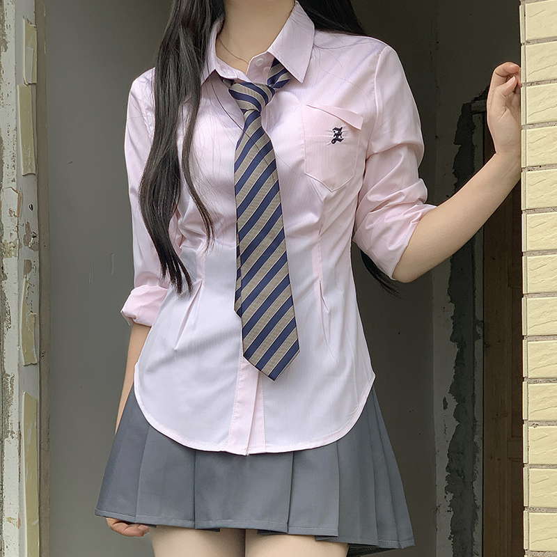 Cinch Waist White and Blue JK Uniform Shirt for Women - Pudding Bear Inspired Niche Top for Spring and Autumn Fashion Cinch Waist White and Blue JK Uniform Shirt for Women - Pudding Bear Inspired Niche Top for Spring and Autumn Fashion