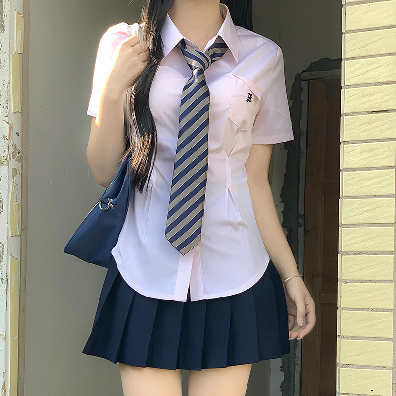 Cinch Waist White and Blue JK Uniform Shirt for Women - Pudding Bear Inspired Niche Top for Spring and Autumn Fashion Cinch Waist White and Blue JK Uniform Shirt for Women - Pudding Bear Inspired Niche Top for Spring and Autumn Fashion