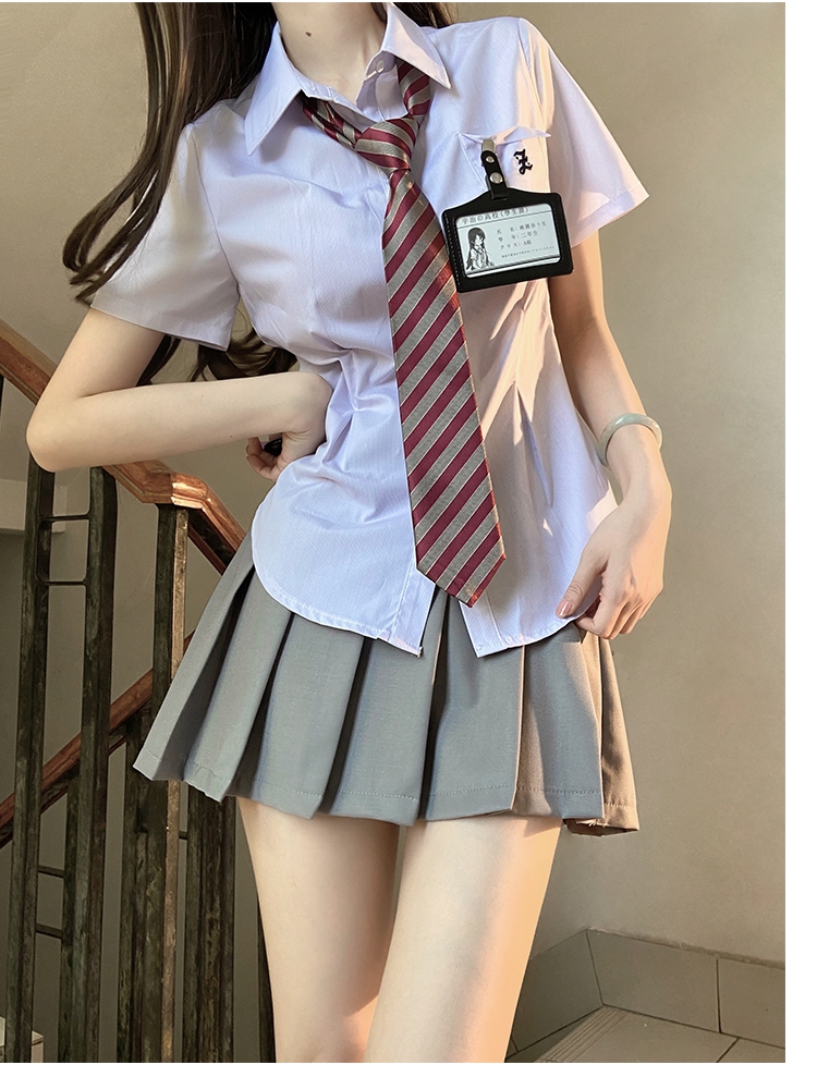 Cinch Waist White and Blue JK Uniform Shirt for Women - Pudding Bear Inspired Niche Top for Spring and Autumn Fashion Cinch Waist White and Blue JK Uniform Shirt for Women - Pudding Bear Inspired Niche Top for Spring and Autumn Fashion