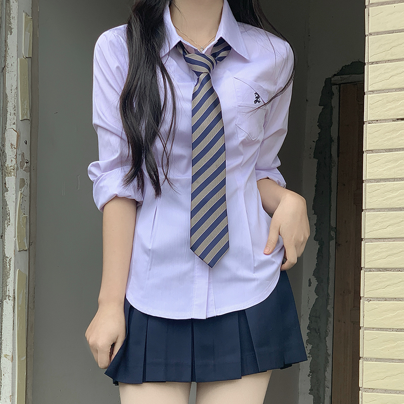 Cinch Waist White and Blue JK Uniform Shirt for Women - Pudding Bear Inspired Niche Top for Spring and Autumn Fashion Cinch Waist White and Blue JK Uniform Shirt for Women - Pudding Bear Inspired Niche Top for Spring and Autumn Fashion