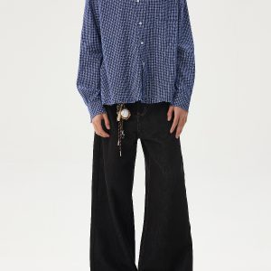 Classic Raw Denim Washed Wide-Leg Jeans for Men – Loose Fit Casual Versatile Long Pants for Spring and Summer Fashion