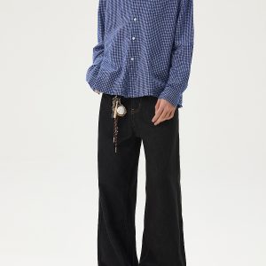 Classic Raw Denim Washed Wide-Leg Jeans for Men – Loose Fit Casual Versatile Long Pants for Spring and Summer Fashion