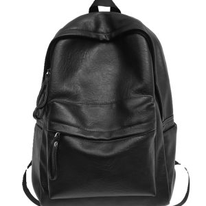 Classic Retro Unisex Soft Leather Backpack - Waterproof Solid Color Laptop Bag for Students and Daily Use