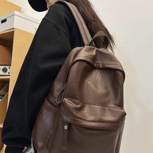Classic Retro Unisex Soft Leather Backpack - Waterproof Solid Color Laptop Bag for Students and Daily Use