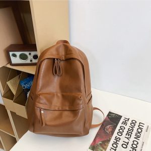 Classic Retro Unisex Soft Leather Backpack - Waterproof Solid Color Laptop Bag for Students and Daily Use