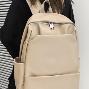 Classic Solid Color Water-Resistant Backpack for Women, High-End Versatile Large-Capacity Student Bag, Trendy Everyday Style