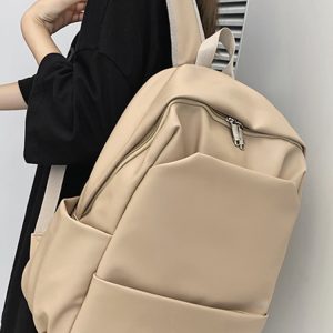 Classic Solid Color Water-Resistant Backpack for Women, High-End Versatile Large-Capacity Student Bag, Trendy Everyday Style