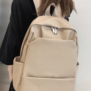 Classic Solid Color Water-Resistant Backpack for Women, High-End Versatile Large-Capacity Student Bag, Trendy Everyday Style