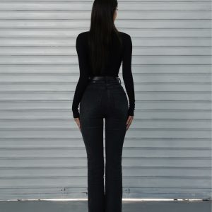 Classic Washed High-Waisted Flared Jeans for Women - Vintage 90s Style, Trendy Casual Denim Trousers