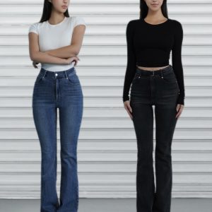 Classic Washed High-Waisted Flared Jeans for Women - Vintage 90s Style, Trendy Casual Denim Trousers