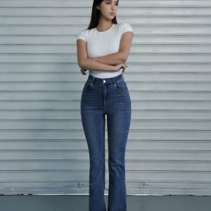 Classic Washed High-Waisted Flared Jeans for Women - Vintage 90s Style, Trendy Casual Denim Trousers