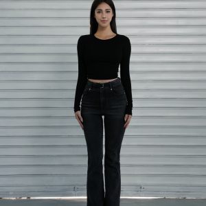 Classic Washed High-Waisted Flared Jeans for Women - Vintage 90s Style, Trendy Casual Denim Trousers