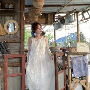 Cloud Flower Butterfly Retro Sheer Mesh Cover Dress - Women's Summer Loose A-Line Long Dress in Vintage Style