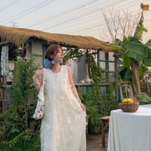 Cloud Flower Butterfly Retro Sheer Mesh Cover Dress - Women's Summer Loose A-Line Long Dress in Vintage Style