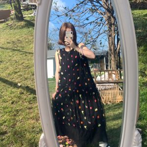 Cloud Flower Butterfly Retro Sheer Mesh Cover Dress - Women's Summer Loose A-Line Long Dress in Vintage Style