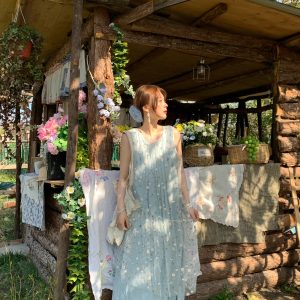 Cloud Flower Butterfly Retro Sheer Mesh Cover Dress - Women's Summer Loose A-Line Long Dress in Vintage Style