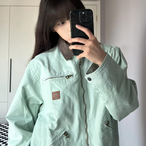 Coffee-Colored Women's Loose Straight-Leg Cargo Pants with Draping - American High Street Casual Floor-Length Style