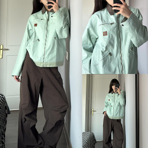 Coffee-Colored Women's Loose Straight-Leg Cargo Pants with Draping - American High Street Casual Floor-Length Style