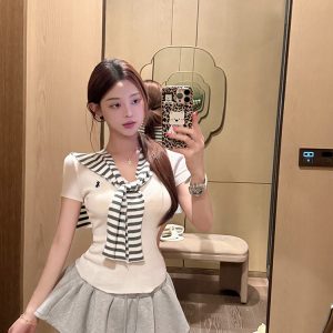 College Style Knitted Cardigan and Top Two-Piece Set - Casual Fashion Essential for Y2K and Korean Style Looks