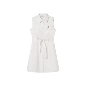 Color-Block Embroidered Sleeveless Shirt Dress for Women - Summer A-Line Waist-Cinching Style, Trendy French Design