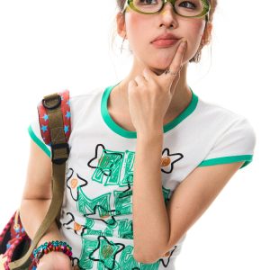 Color Block Graffiti Short Sleeve T-Shirt for Women - Summer Casual Versatile Top, Y2K Aesthetic