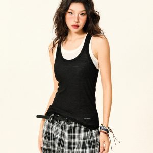 Color-Block Knitted Vest for Women - Spicy Girl American Style Slim-Fit Two-Piece Sports Top for Summer
