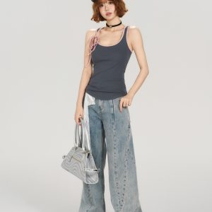 Color-Block Lace-Up Vest for Women - American Retro Summer Slim Fit Top, Flattering Outerwear, 90s Inspired Fashion