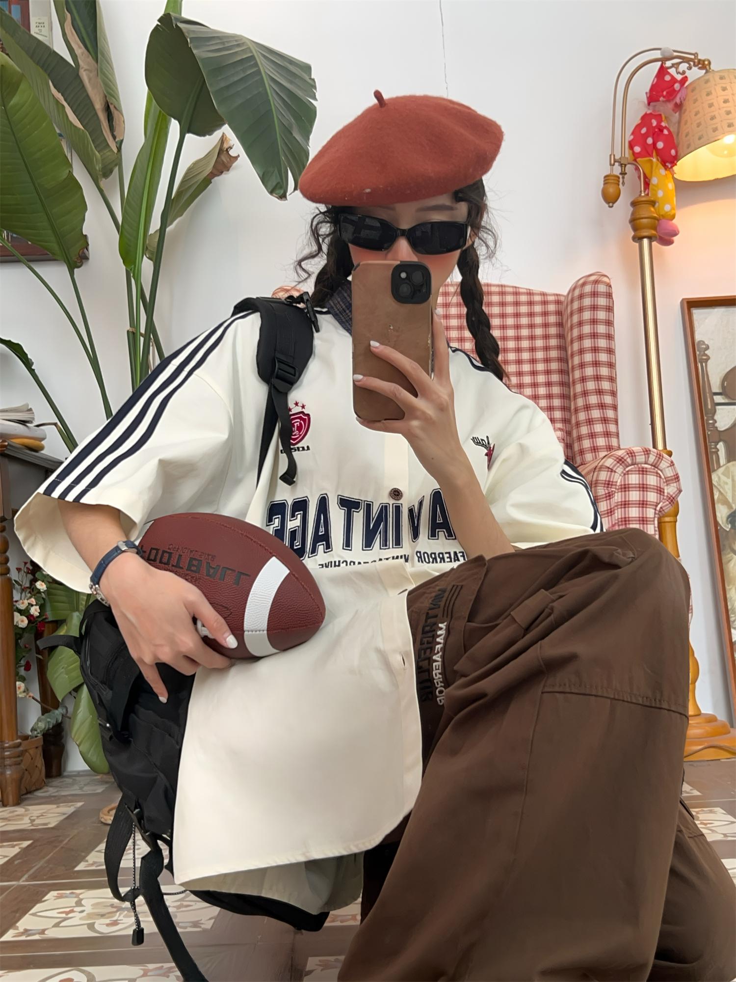 Color Block Plaid Short Sleeve Shirt for Men and Women - Vintage Summer College Style Embroidered Polo Top