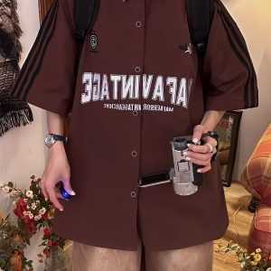 Color Block Plaid Short Sleeve Shirt for Men and Women - Vintage Summer College Style Embroidered Polo Top