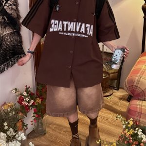 Color Block Plaid Short Sleeve Shirt for Men and Women - Vintage Summer College Style Embroidered Polo Top