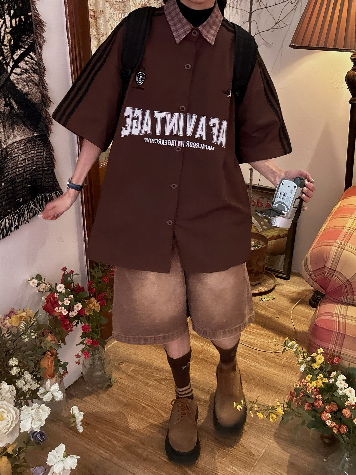 Color Block Plaid Short Sleeve Shirt for Men and Women - Vintage Summer College Style Embroidered Polo Top