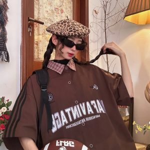 Color Block Plaid Short Sleeve Shirt for Men and Women - Vintage Summer College Style Embroidered Polo Top