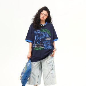 Color Block Round Neck Short Sleeve T-Shirt for Women - Vintage American Style Summer Top, Trendy 90s Inspired Fashion