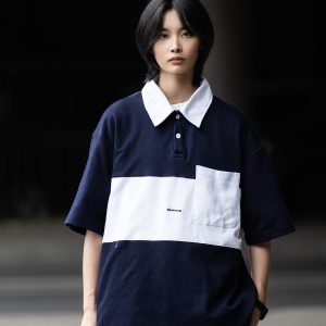 Color-Block Short Sleeve Polo Shirt for Men, Versatile Japanese Style T-Shirt, Summer Fashion, Casual 90s Inspired Top