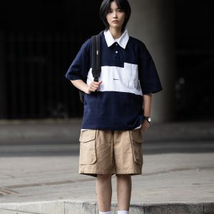 Color-Block Short Sleeve Polo Shirt for Men, Versatile Japanese Style T-Shirt, Summer Fashion, Casual 90s Inspired Top