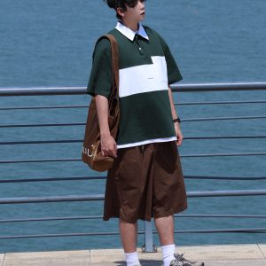 Color-Block Short Sleeve Polo Shirt for Men, Versatile Japanese Style T-Shirt, Summer Fashion, Casual 90s Inspired Top