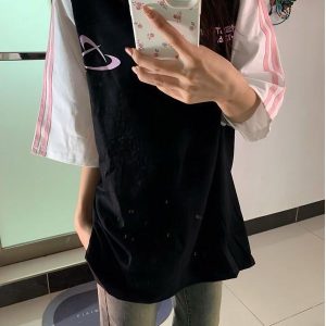 Color-Block Short Sleeve T-Shirt for Girls - Three-Stripe Raglan Design, Summer Fashion for Middle and High School Students