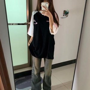 Color-Block Short Sleeve T-Shirt for Girls - Three-Stripe Raglan Design, Summer Fashion for Middle and High School Students