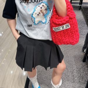 Color-Block Short Sleeve T-Shirt for Women with Shoulder Pads - Stylish Summer 2025 Blouse, Age-Reducing, Trendy Fashion Top