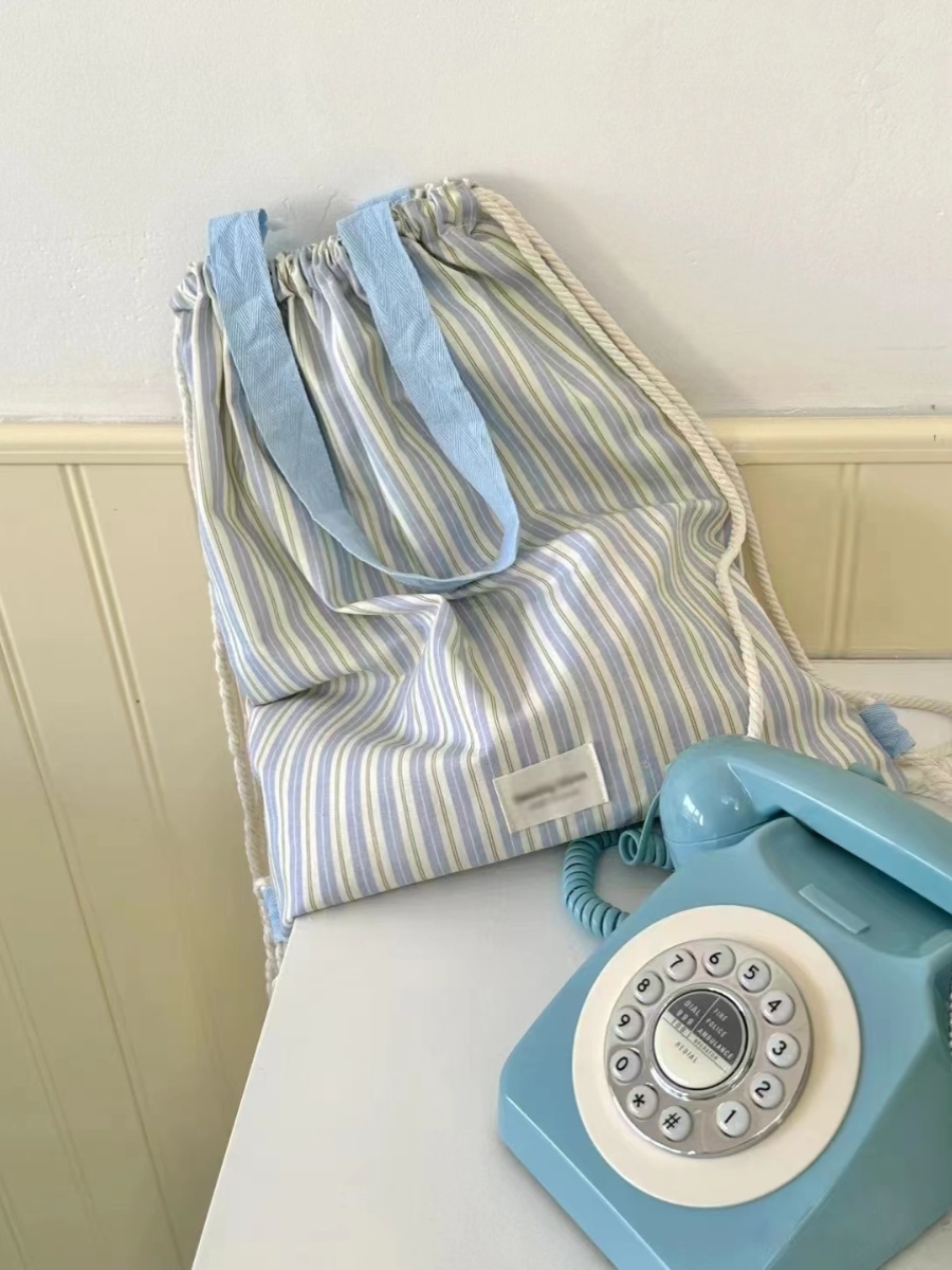 Color-Block Striped Canvas Shoulder Tote Bag - Stylish Drawstring Backpack for Commuting and Everyday Use Color-Block Striped Canvas Shoulder Tote Bag - Stylish Drawstring Backpack for Commuting and Everyday Use