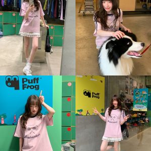 Color-Block Woven Strap Sports T-Shirt for Women - American Style Summer Top, Loose Fit, Slimming Design, Trendy Casual Wear