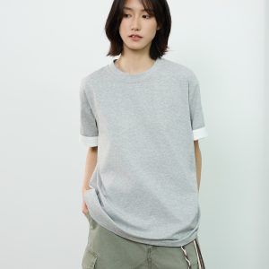 Color-Blocked Cuff Round Neck Short Sleeve T-Shirt for Men - American Retro Summer Casual Top, Y2K Style