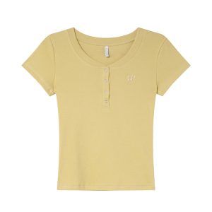 Color-Blocked Embroidered Short-Sleeve Women's T-Shirt - American Retro Style, Slim Fit, Flattering Summer Top