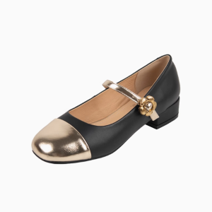 Color-Blocked Genuine Leather Mary Jane Shoes for Women - Mid-Heel Chunky Flats for Spring & Summer Fashion