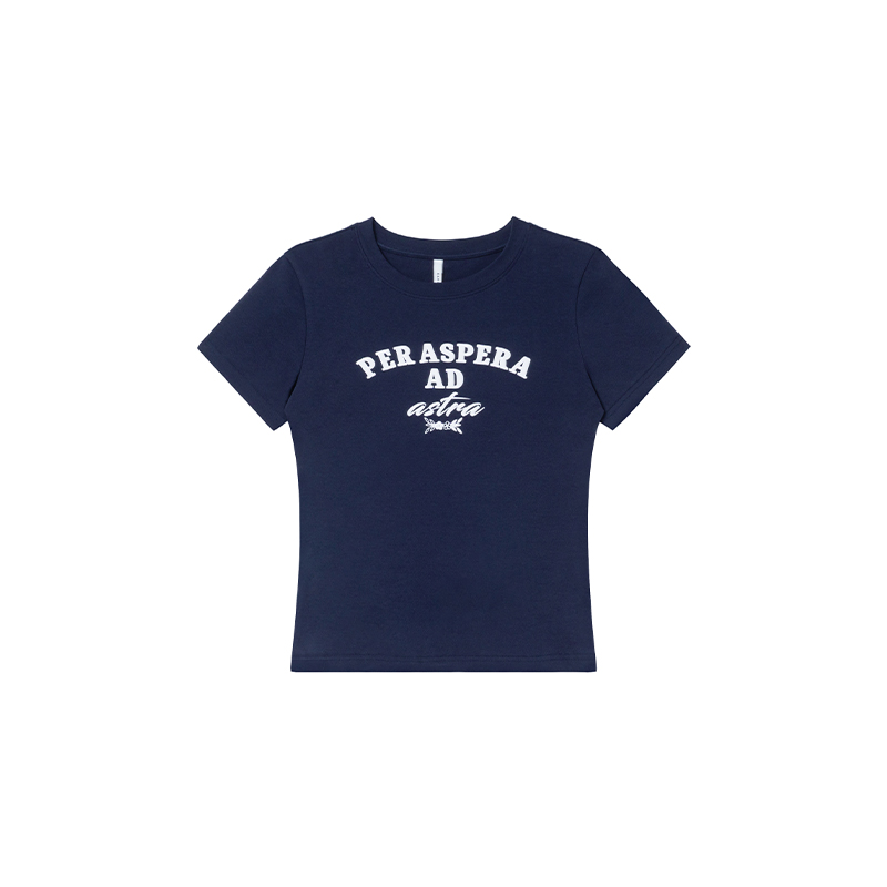 Color-Blocked Letter Printed Slim Fit Short Sleeve T-Shirt for Women - Casual Summer 2025 Round Neck Top, Trendy Everyday Wear