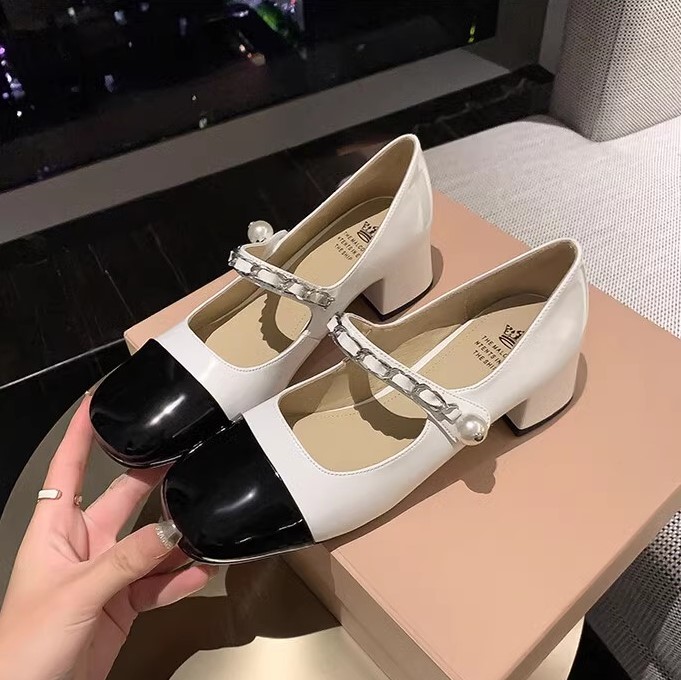 Color-Blocked Mary Jane Shoes - French Temperament, Elegant Evening Flats, Stylish Bridesmaid Footwear, Chic 90s-Inspired Design