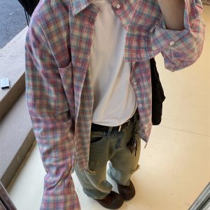 Color-Blocked Patchwork Plaid Long Sleeve Shirt Jacket for Men and Women - Retro Loose Casual Checkered Top for Spring, Summer, Autumn