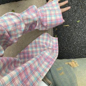 Color-Blocked Patchwork Plaid Long Sleeve Shirt Jacket for Men and Women - Retro Loose Casual Checkered Top for Spring, Summer, Autumn