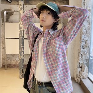 Color-Blocked Patchwork Plaid Long Sleeve Shirt Jacket for Men and Women - Retro Loose Casual Checkered Top for Spring, Summer, Autumn