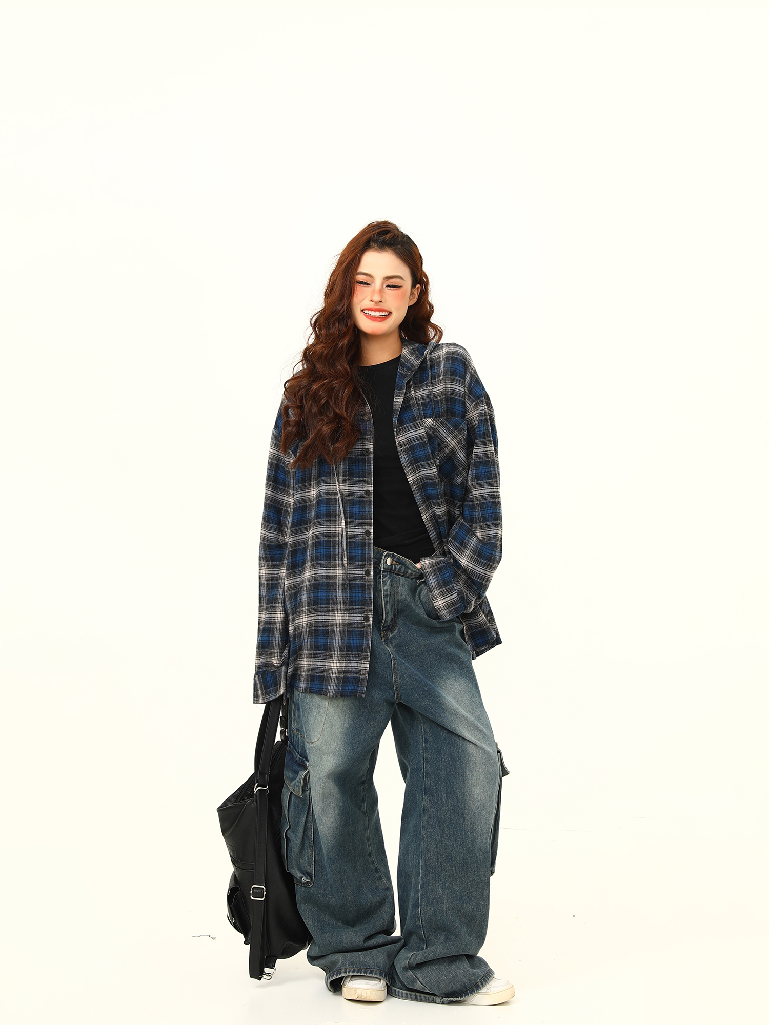 Color-Blocked Plaid Hooded Long Sleeve Shirt for Women - Retro 90s Street Style Loose Fit Trendy Top Color-Blocked Plaid Hooded Long Sleeve Shirt for Women - Retro 90s Street Style Loose Fit Trendy Top